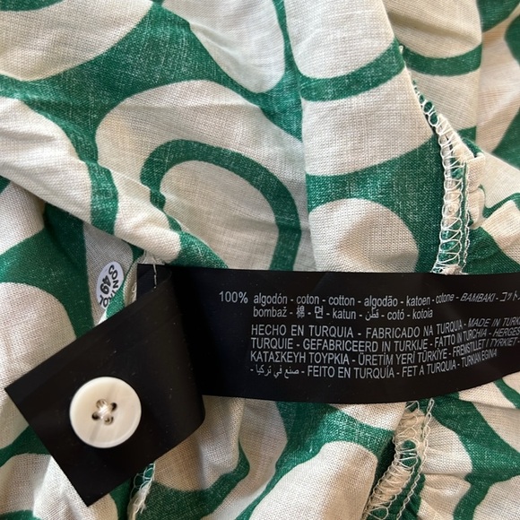 New! Zara medium green ecru combo long sleeve front button dress. - Picture 9 of 9